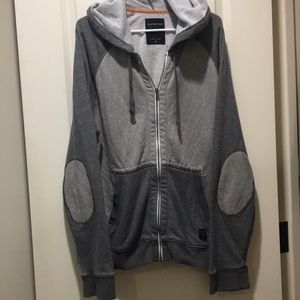 Calvin Klein men ZipUp Hoodie sweatshirt jacket 2Tone expose seams elbow pads XL